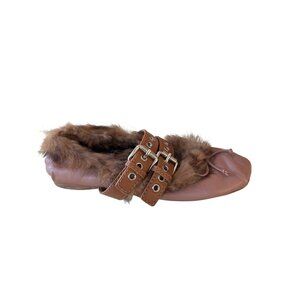 Miu Miu Leopard Dyed Rabbit Fur Leather Ballet Flats 36.5